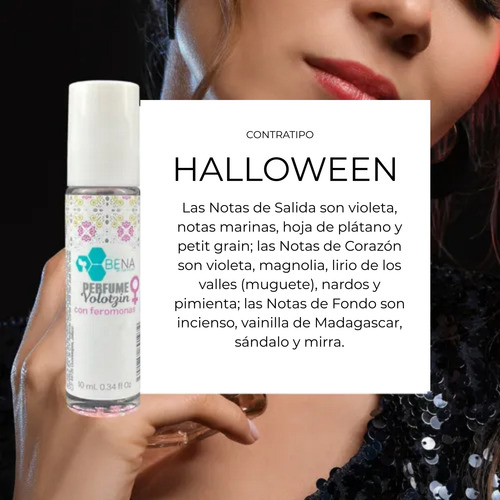 Perfume Feromonas Dama Hallow 10 Ml, Roll On Bolsillo Bena