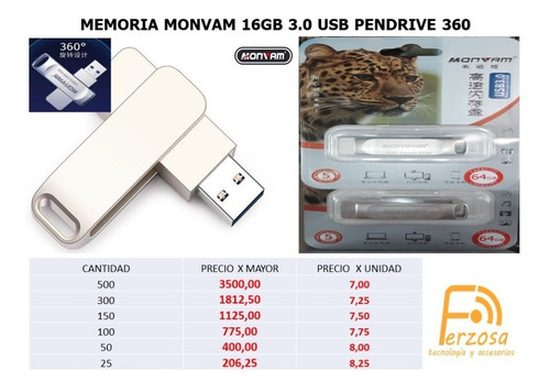 Imagen 1 de 3 de Memoria Monvam 360 Elegante 16gb A 64gb Usb Pendrive X Mayor