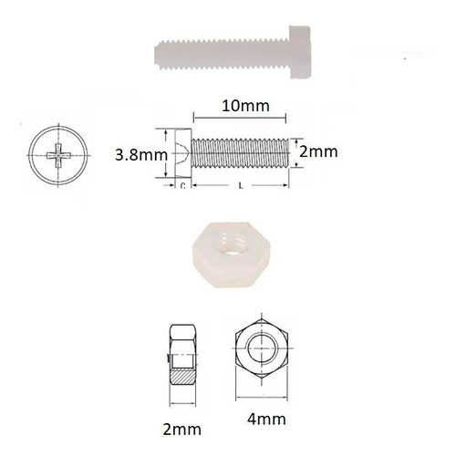 Tornillo Nilón M2 X8 - Unidad a $750