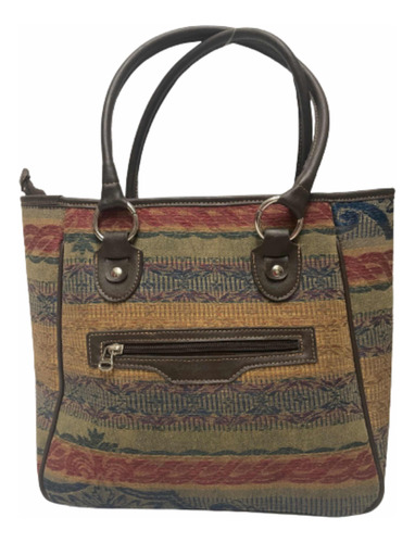 Cartera Bolsito De Hombro Textil Gobelino 28x32x11 Amplia