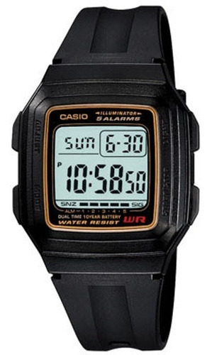 Casio F-201WA-9a Local Street Watch Center Mesh Cor da malha preta Cor da moldura preta Cor de fundo cinza