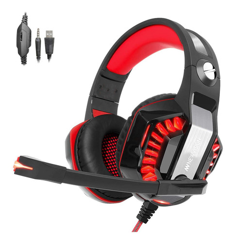 Imagen 2 de 6 de Auriculares Gamer Newvision Nw2000 Pro Negro Y Rojo Luz Led