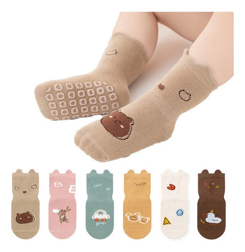 6 Pares De Bonitos Calcetines De Suelo Para Bebés Y Niños, C