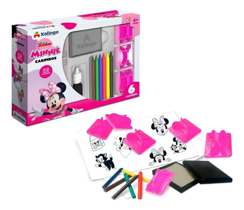 Carimbo Almofada Desenho Minnie Com Giz De Cera Colorir