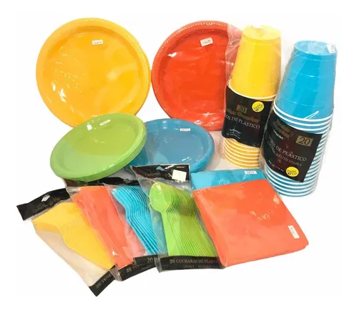 Fiesta Color Platos Vaso Servilleta Tened Desechables Kit 40