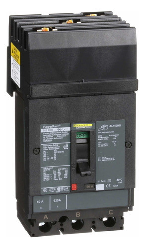 Hja36050 Circuit Breaker, Powerpact H, 50a, 3 Pole, 600vac