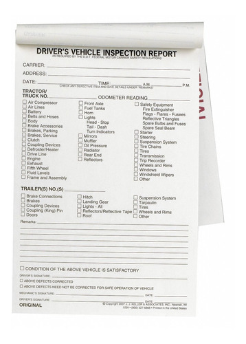 J. J. Keller 685 Informe Detallado De Inspección Del Vehícul