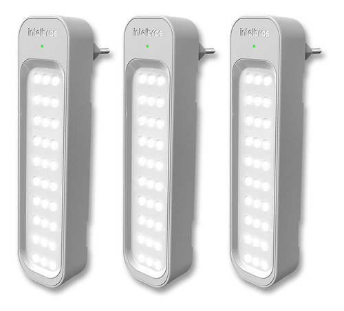 Kit 3 Luminárias Intelbras Lâmpada Emergência Bivolt 30 Leds Cor Branco 100v/240v