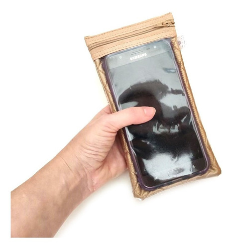 Capinha Porta Celular Com Visor E Bolsinho Atrás Para Cartão