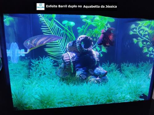Imagem 5 de 8 de Enfeite Aquário Barril Duplo Toca Do Betta Decoração Plantas
