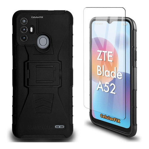 Funda Protector P/ Zte Blade A52, Uso Rudo Con Clip + Mica