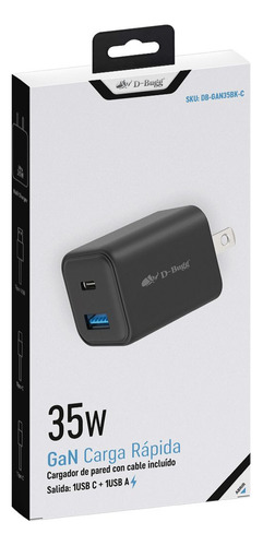 Cargador Gan 35w Carga Rápida Dos Entradas Con Cable Tipo C Negro