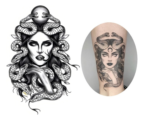Tatuagem Temporária 16x10 Medusa Modelo Serpente