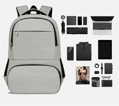 Mochila Para Laptop 15 Pulgadas 35l Antirrobo E Impermeable Gris Liso