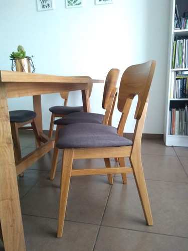 Silla Tapizada Escandinava Naoto Paraíso Premium Miagala Estructura De La Silla Lustre Roble Asiento Gris Diseño De La Tela Liso