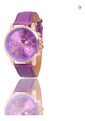 10 Piezas Ginebra Reloj De Cuero Analógico Cuarzo Señoras