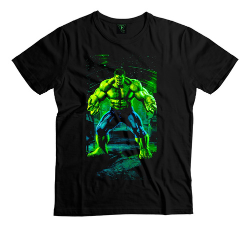 Polera Negra Hulk Superhéroe Marvel Hombre Mujer Algodón