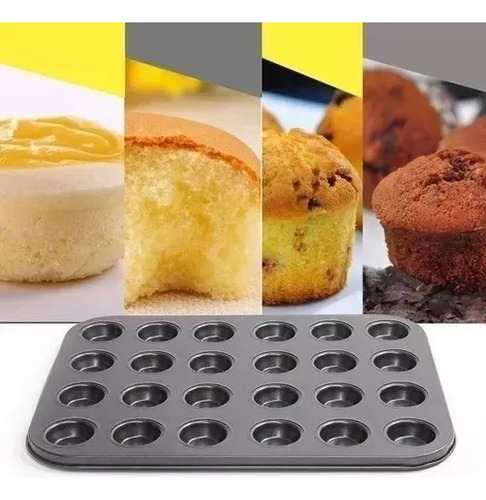 Charola Hornear Antiadherente Mini Panquesitos Cupcakes 24pz