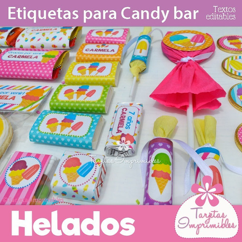 Kit Imprimible Candy Bar Cumpleaños Helados Ice Craem