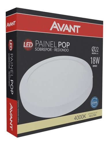Imagem 3 de 5 de Painel Plafon Luminária Led Neutro 18w Sobrepor Redondo 22cm