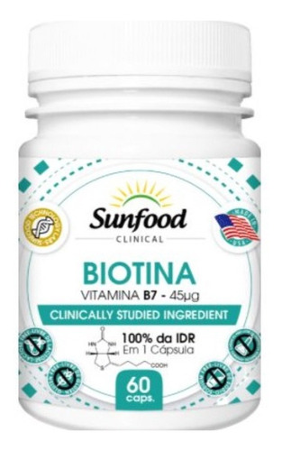 Biotina Vitamina B7 450g 60 Caps Sunfood Clinical