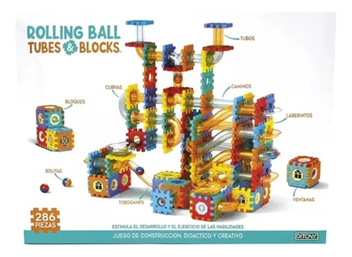 Bloques Armar Ditoys 286 Piezas Rolling Ball Tubes Y Blocks