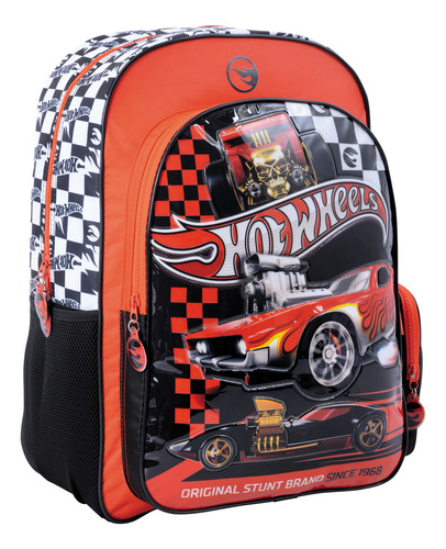 Mochila Espalda Grande 18 Hot Wheels Rojo Color Negro Con Rojo