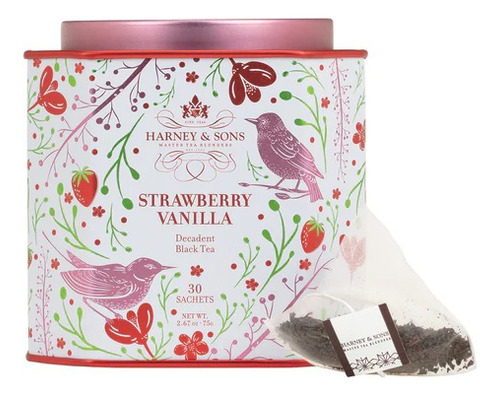 Harney & Sons, Té Negro Fresa Vainilla, Lata De 30 Sobres