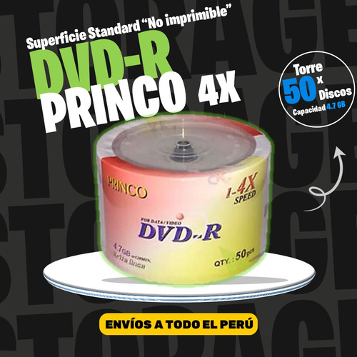 Dvd-r Princo Standard  4x  4.7gb Cono/torre X 50 Discos