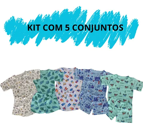 Kit 05 Pijama Manga Curta Infantil Menino 02 Ao 16 Algodão