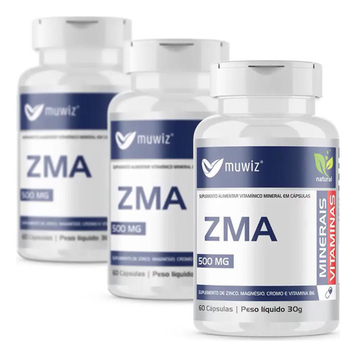 Zma Zinco Magnésio Cromo B6 500mg 60 Cáps Muwiz Kit X3