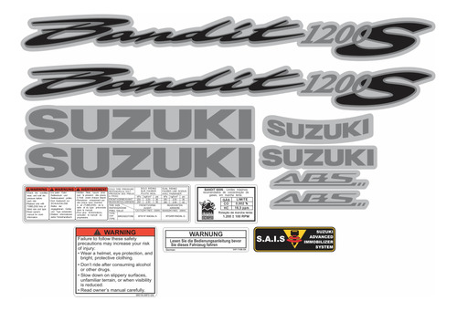 Jogo Adesivo Suzuki Bandit 1200s 2006 Prata Szb1200s03 Fgc