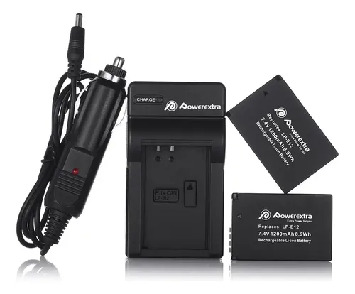 Kit Powerextra 2 Batterie LP-E12 1200mAh + Caricatore Doppio USB Per Canon EOS M, M50, M100, SL1, 100D, Powershot SX70 HS