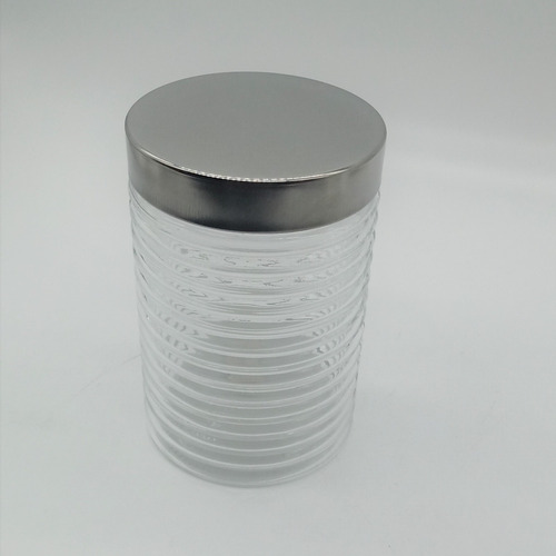 Imagen 2 de 3 de Frasco De Vidrio Acanalado Anillo Con Tapa 17x11 Cm