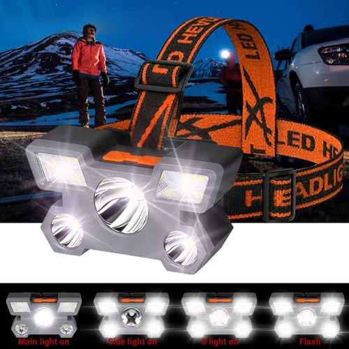 Linterna Frontal T5 Strong Light, 5 Led, Recargable Por Usb