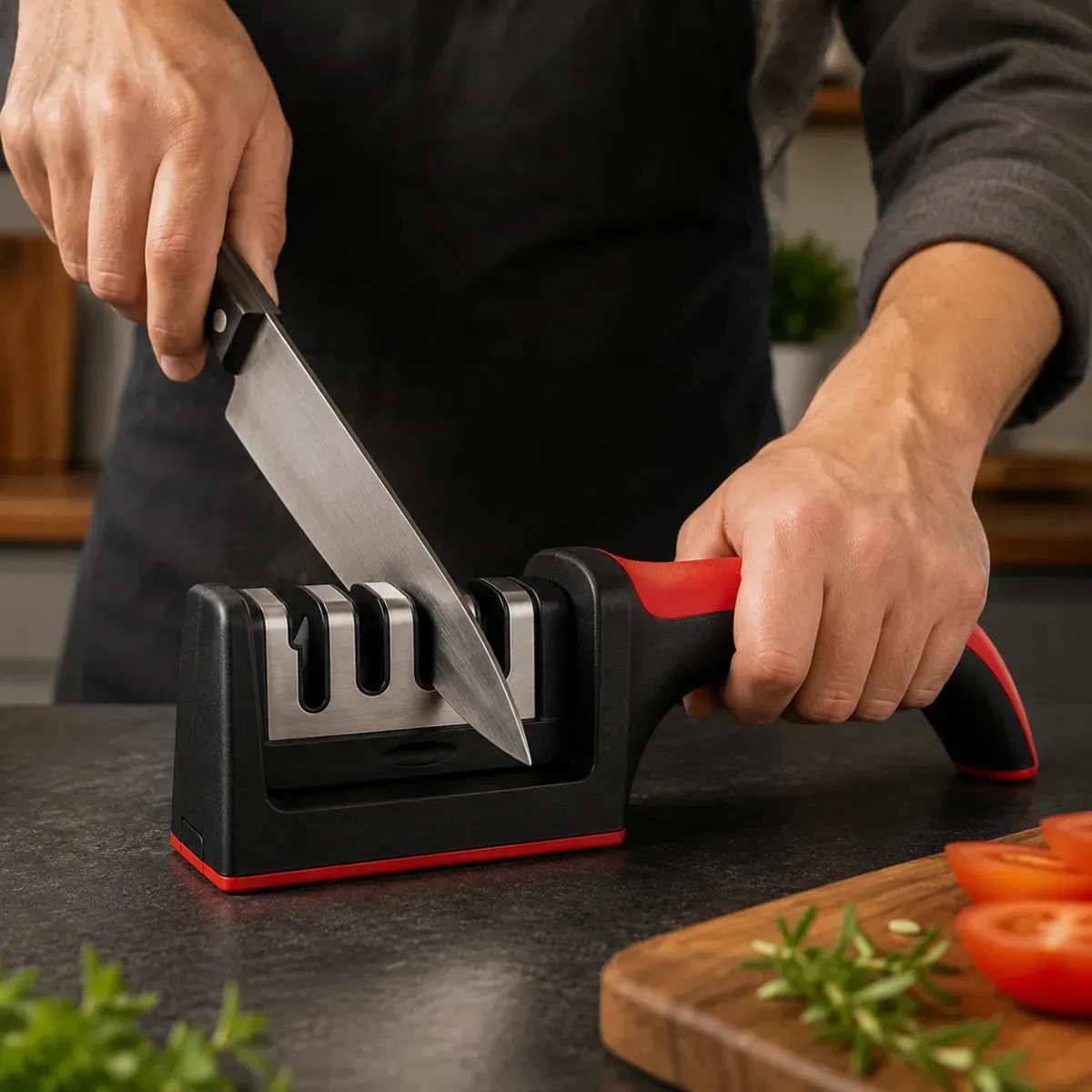 Aflador E AmoIador De Facas E Tesouras 4 Em 1 Profissional Vermelho Pedra E Alinha Lâminas ldeaI Cozinha Churrascaria Churrasco Fácil De Usar Portátil Alta Qualidade Durável lnox