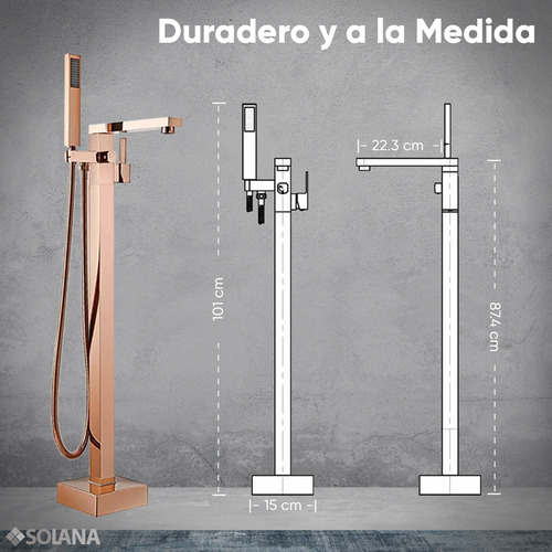 Solana Kit Tina De Baño Rectangular De Acrílico Slim 170x80x60 Cm + Grifo Independiente Monomando Gold Rose / Bañera Rectangular Blanco Alto Brillo Kit Completo Blanco/goldrose Para Cuarto De Baño