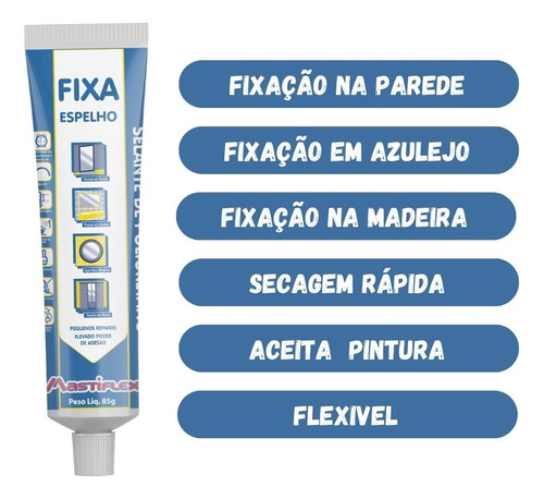 4 Fixa Espelho Plus Bisnaga 85g Mastiflex Adesivo Pu Branco