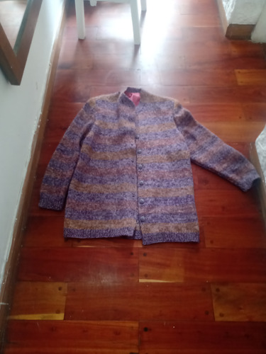 Saco Largo Violeta Lana Botones T L Sweater 