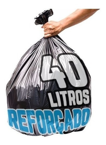 Saco De Lixo 40 Litros 100 Un Preto Reforçado Resistente
