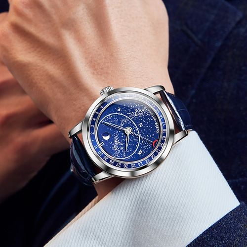 Reloj Automático Olevs 9923 Moon Phase Para Hombre Color del bisel Plateado