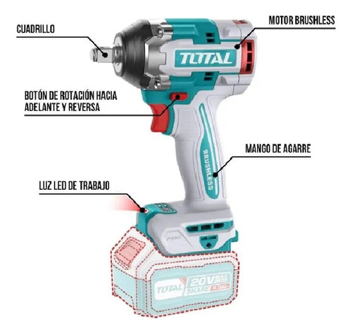 Llave De Impacto Brushles Tiwli20501 Total 500nm Sin Bateria