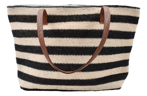 Bolsa De Playa Rayas Negras Y Beige Espaciosa
