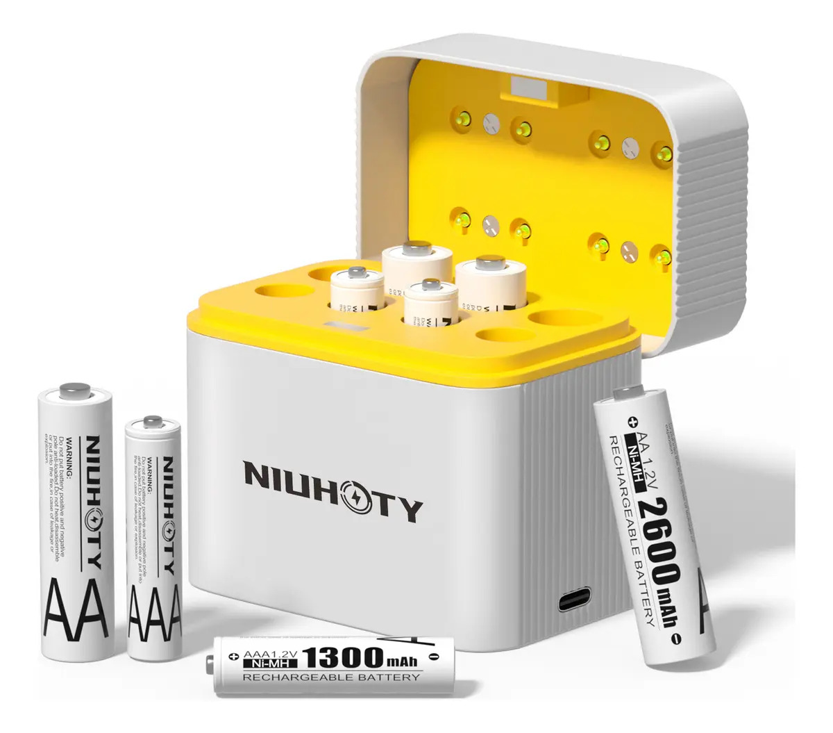 Cargador NIUHOTY para Pilas AA y AAA Con 8 Baterías Recargables Ni-MH Incluidas
