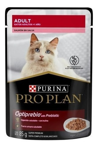 Imagen 1 de 1 de Alimento Pro Plan Optiprebio para gato adulto sabor salmón en sobre de 85g