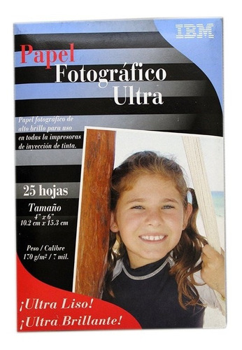 Papel Fotográfico Ultra Brillante 4 X 6   Ibm  25 Hojas