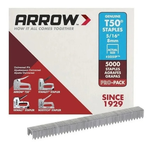 Grapas Arrow Calibre 18, 5/16 Pulg. X 3/8 Pulg. 5000 Pzs.