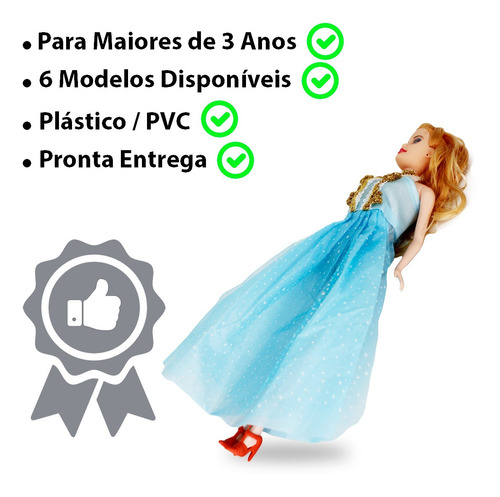 Imagem 2 de 7 de Boneca Estilo Barbie Fashion Classica Loira Vestido Azul