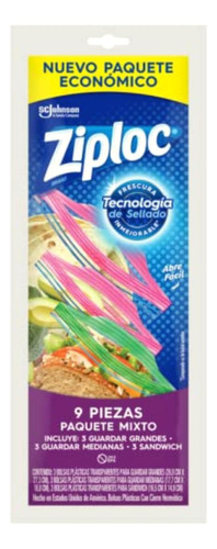 Ziploc Bolsas Reutilizable, Paquete Mixto, Cont. 9 Piezas, 3