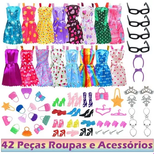 roupa boneca Barbie acessórios 42 peças roupinha